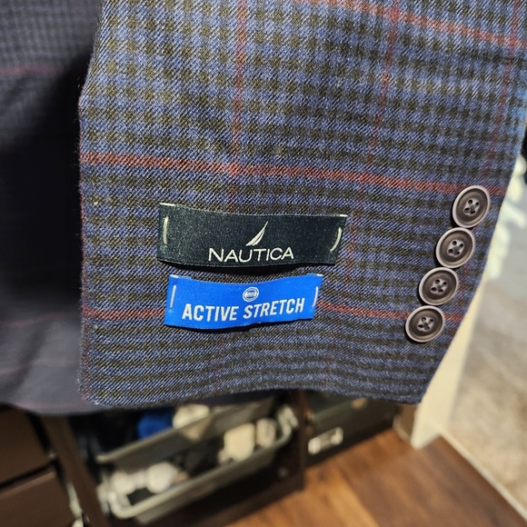 Nautica Modern Fit Plaid Sportcoat L 44, Blue/Red - Picture 6 of 11
